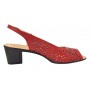 sandale dama rosii din piele naturala perforate cu toc mediu CP431R